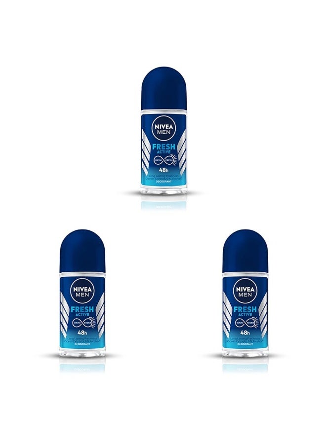 نيفيا مزيل عرق نيفيا مين فريش أكتيف 50 مل | بخلاصات المحيط المنعشة | انتعاش يدوم 48 ساعة | تركيبة معتمدة من أطباء الجلدية وخالية من البارابين (عبوة من 3 قطع) - Image 1